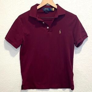 Ralph Lauren Maroon Polo Slim Fit Knit Polo Shirt Size Small